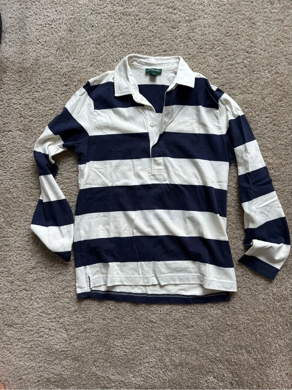 J. Crew Long Sleeve Rugby Stripe Polo - Navy and White